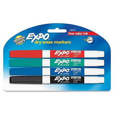 EXPO 86674K Dry-erase Markers, Fine Point, Nontoxic, 4/PK, Assorted