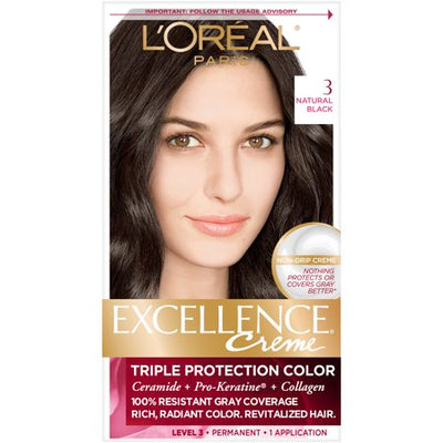 Excellence To Go 10 Minute Creme Colorant # 3 To Go Natural Black-Natural by L\'Oreal for Unisex - 1 Application Hair Color