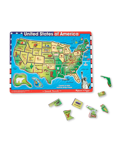 Melissa &amp; Doug USA Map Sound Puzzle - Wooden Puzzle With Sound Effects (40 pcs), Multicolor - States And Capitals Map Puzzle, Educational Toy, Geography For Kids Ages 5+