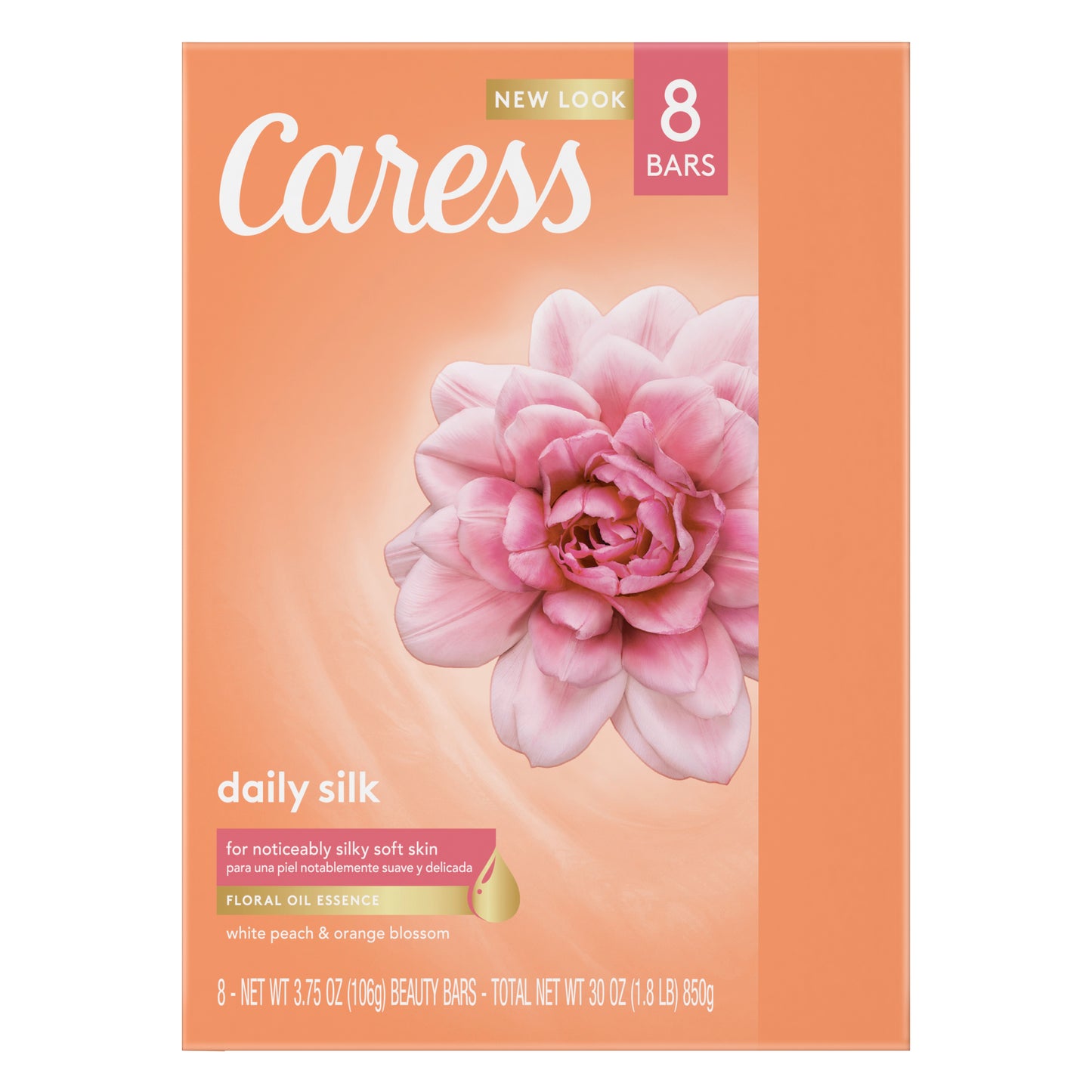 Caress Bar Soap for Silky, Soft Skin Daily Silk with Floral Fusion Oil 3.75 oz 8 Bars