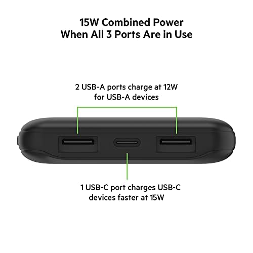 Belkin 10000mAh Power Bank 15W with USB-A and USC-C - Black