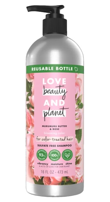 Love Beauty And Planet Blooming Color Sulfate-Free Shampoo Murumuru Butter & Rose, for Color Treated Hair Vegan, Paraben-free, Silicone-free, Cruelty-free, 16 oz Reusable Botle