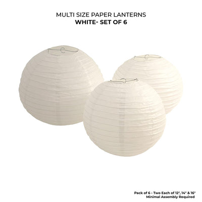 LumaBase Multi-Size Paper Lanterns, White - Set of 6