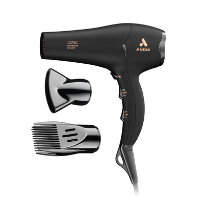 Andis 80750 1875-Watt Tourmaline Ceramic Ionic Salon Hair Dryer with Diffuser, Fast Dry Low Noise Blow Dryer, Travel Hairdryer for Normal &amp; Curly Hair, Soft Grip, Black