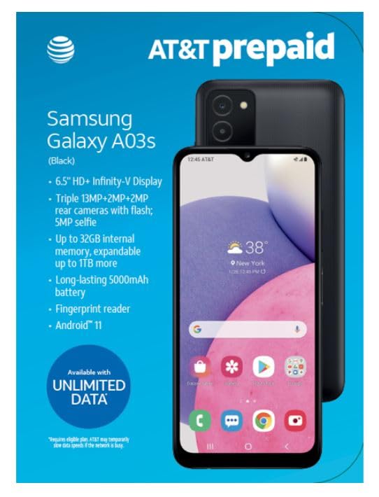 AT&amp;T Prepaid Samsung Galaxy A03s (32GB) Smartphone - Black