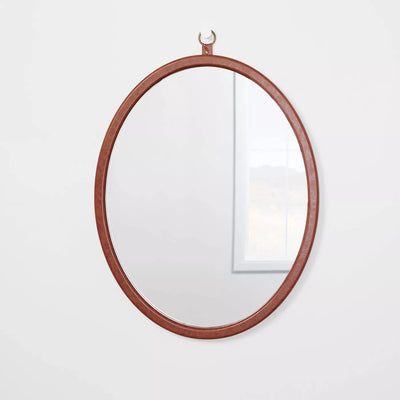 24\" x 30\" Oval Faux Leather Mirror with Ring