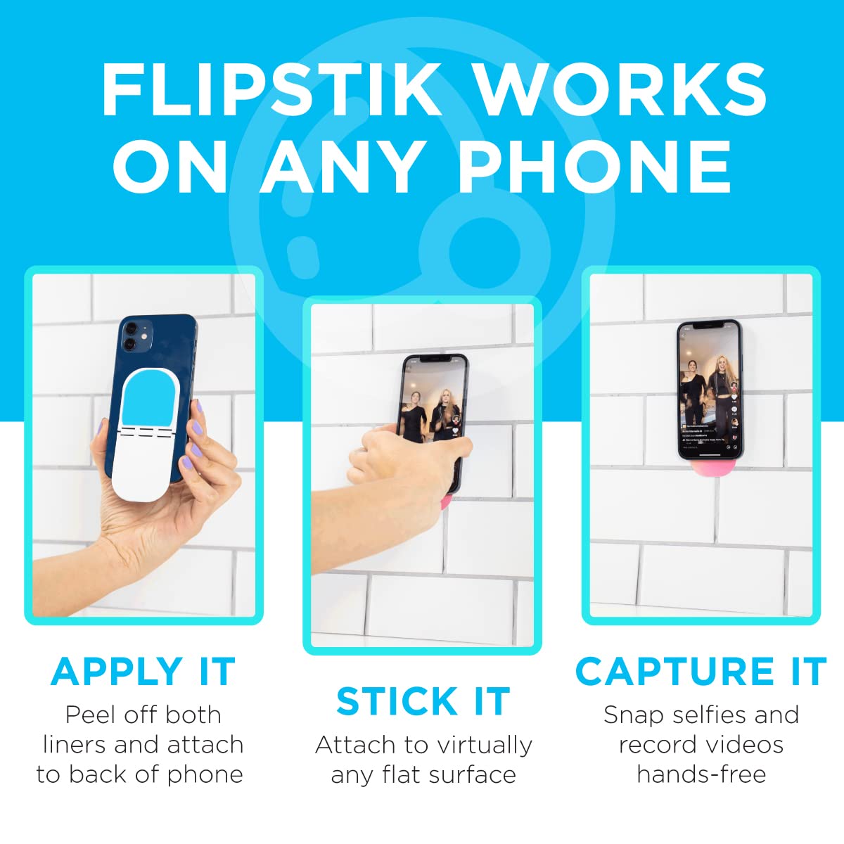Flipstik 3.0 Foldable Adhesive Phone Mount – Sticks to Any Flat Surface – Hands Free Selfies, Videos, Car Mount, Phone Stand, Travel Accessory – Sticky Phone Mount (Void [Black])
