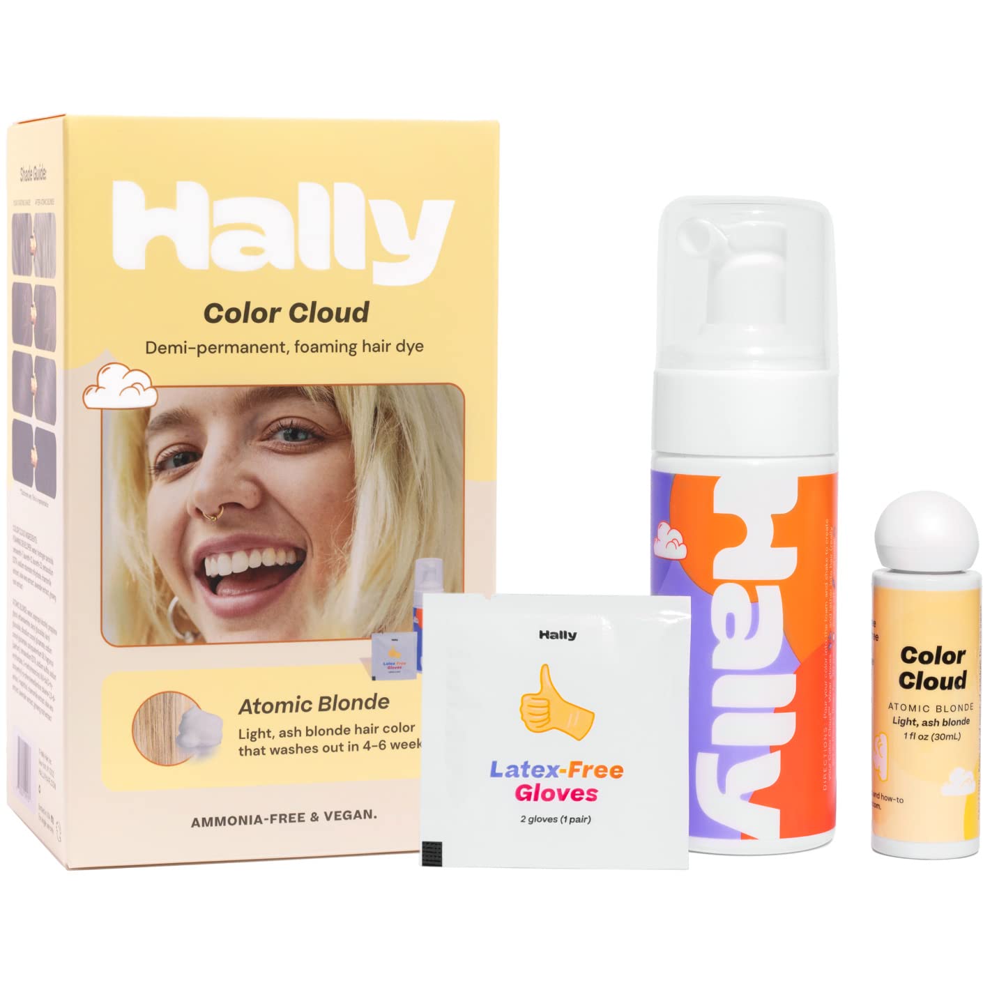 Hally Color Cloud Demi-Permanent Foam Hair Dye - Atomic Blonde - 2.5oz