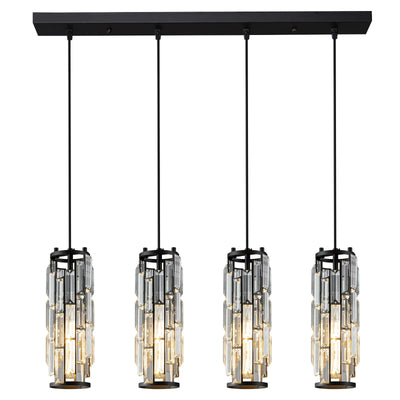 LMQNINE 4 Light Black Pendant Lighting Modern Pendant Light, Mini Crystal Chandeliers,Adjustable Pendant Light Fixture for Kitchen Island Dinning Room Bedroom (Black 4-Light)