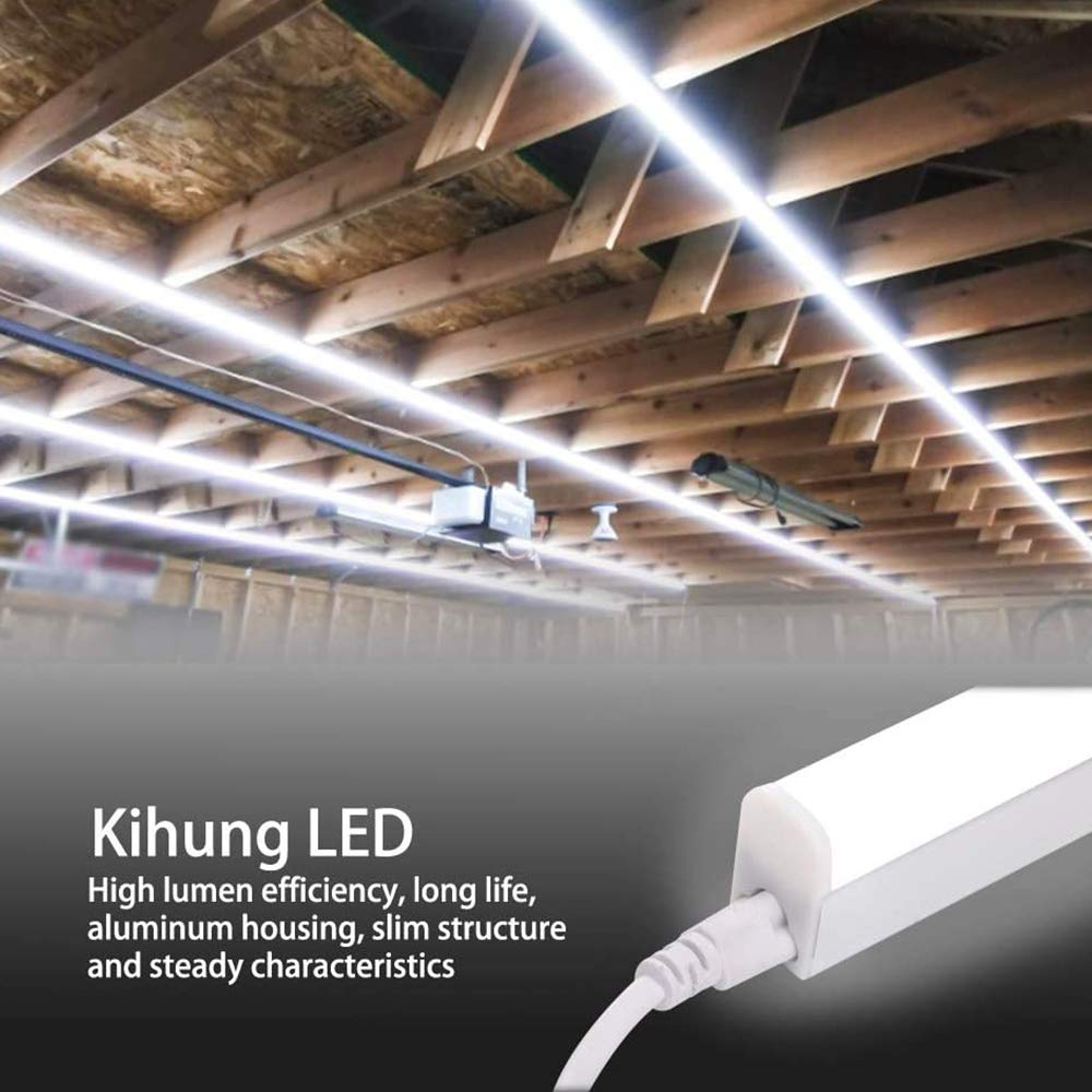 Kihung 8 Pack LED Shop Light Fixture 2FT 6500K 10W 1100LM, T5 Super Bright White LED Tube Strip for Garage, Workshop, Ceiling, Under Cabinet Light, Frosted Cover, Linkable, with ON/Off Switch