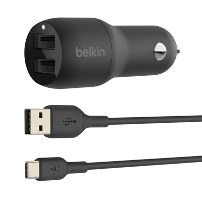 Belkin 2-Port Universal Car Charger A to C Cable - Black