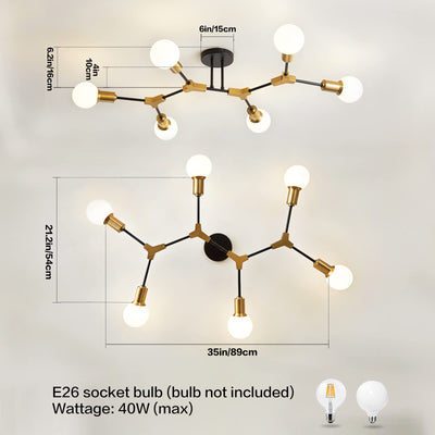 Epinl Modern Sputnik Light Fixture 6-Lights Chandelier Black and Gold Chandelier Metal Semi Flush Mount Ceiling Light for Bedroom Living Room Hallway.E26 Socket