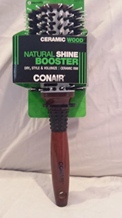 Conair Ceramic Wood Natural Shine Booster Round Hair Brush