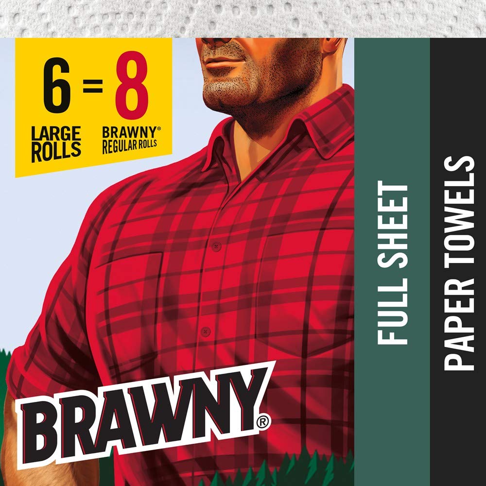 Brawny® Paper Towels, 6 Large Rolls = 9 Regular Rolls, Full Sheets