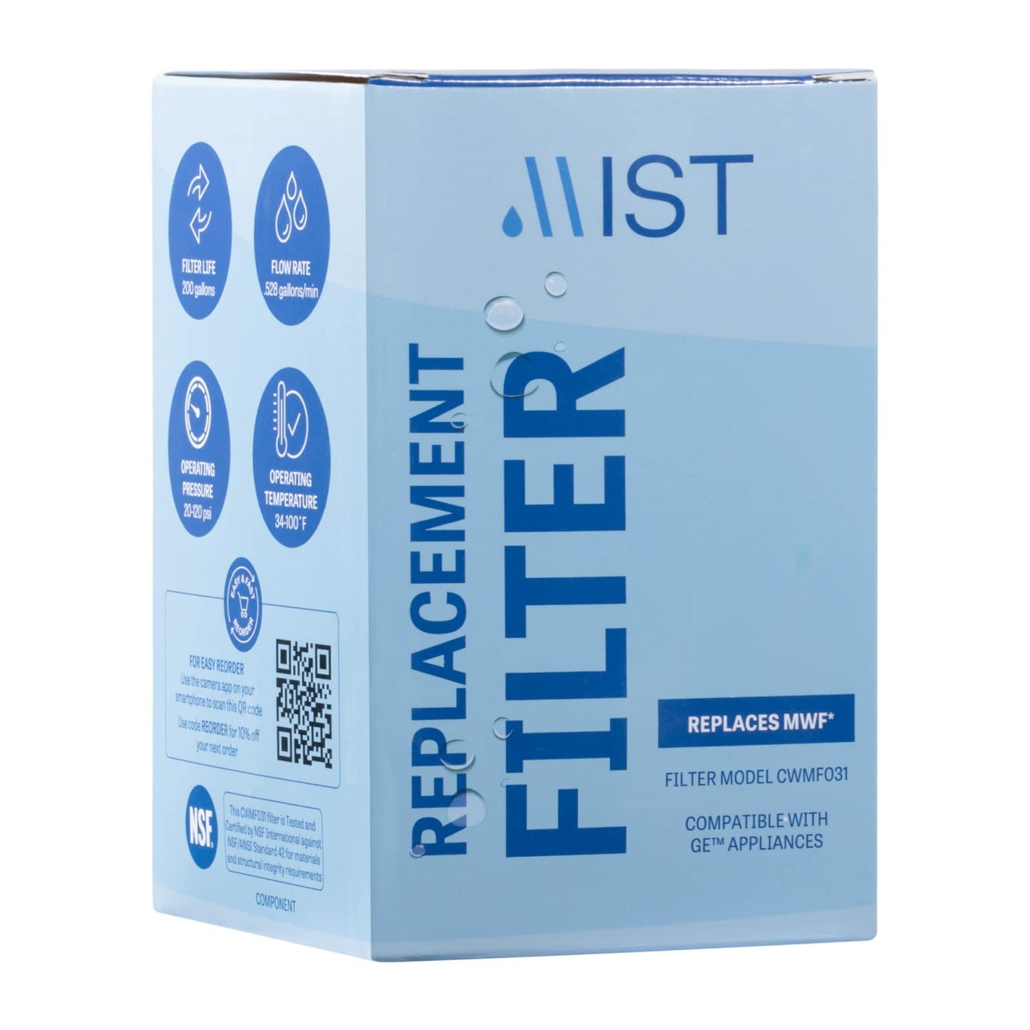 MIST MWF Water Filter Replacement for GE, Refrigerator Water Filter compatible with MWFP, MWFA, GWF, HWF, Smart Water, WFC1201, Kenmore 9991, 469991, WFC1201, GSE25GSHECSS, GE Water Filter (1 pack)