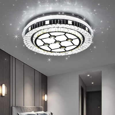 Crystal Flush Mount LED Ceiling Light Fixture,35W 14.9 in, Warm White/Day Light/ Cool White Adjustable Ceiling Light with Remote Control，Dimmable Lighting Fixture for Bedroom, Dining Room, Hallway