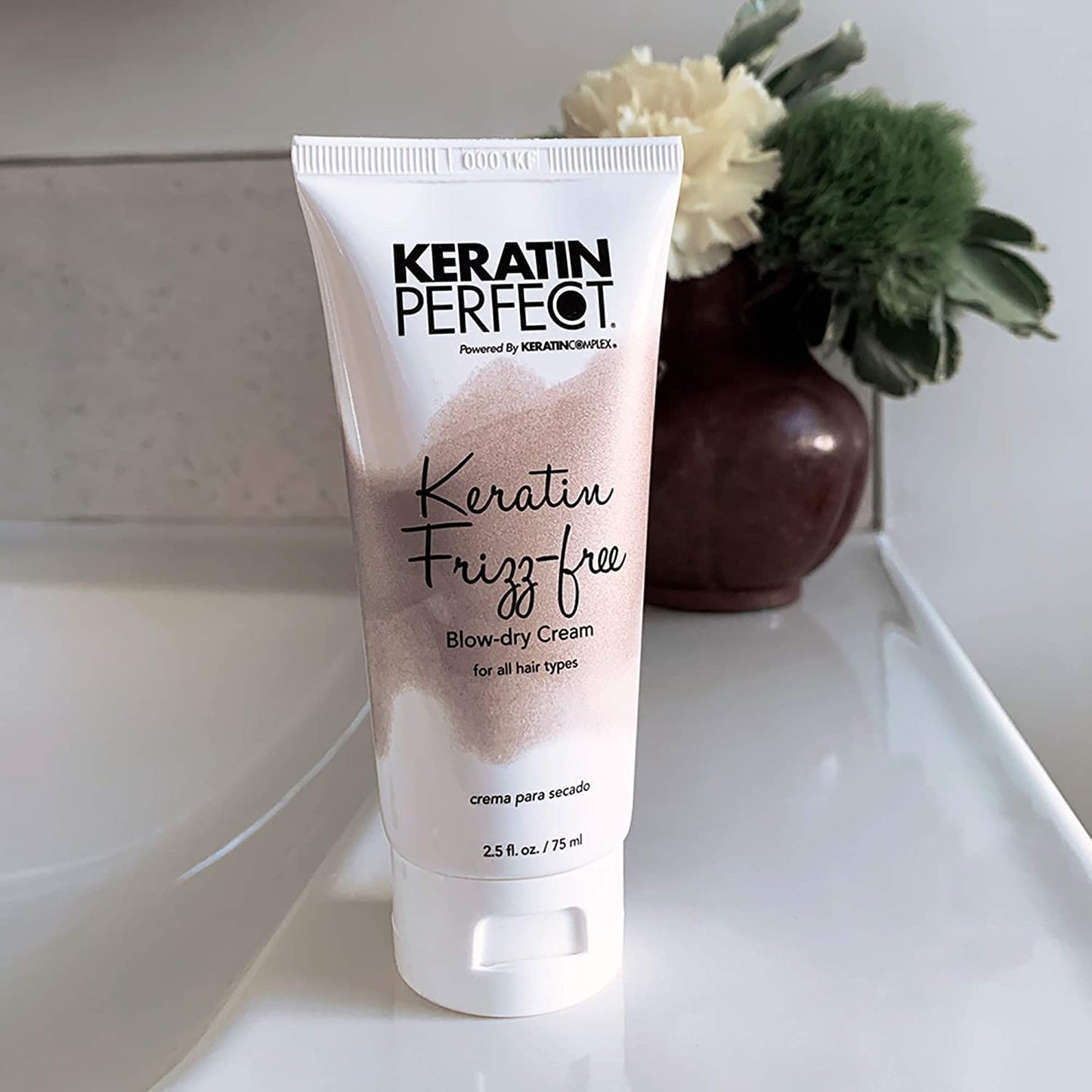 Keratin Perfect Frizz-Free Blow Dry Cream - Hair Treatment Made With Natural And Clean Ingredients - Helps Restore Shine And Smoothness - Ultra Revitalizing Serum Makes Hair More Manageable - 2.5 Oz