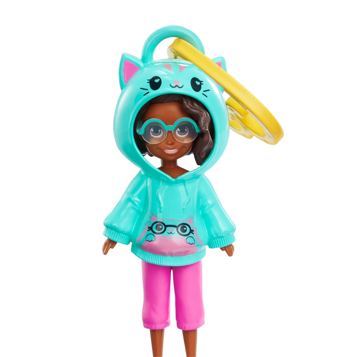 Polly Pocket Friend Clips Shani Doll with Cat Hoodie and Heart-Shaped Clip