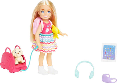 Barbie Toys, Chelsea Doll and Accessories Travel Set with Puppy