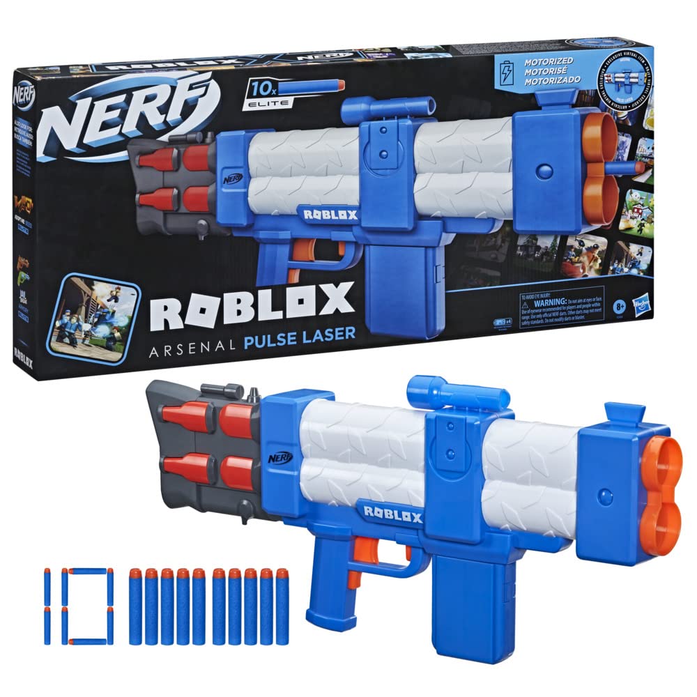 NERF Roblox Arsenal: Pulse Laser Motorized Dart Blaster, 10 Elite Darts, 10-Dart Clip, Code to Unlock in-Game Virtual Item