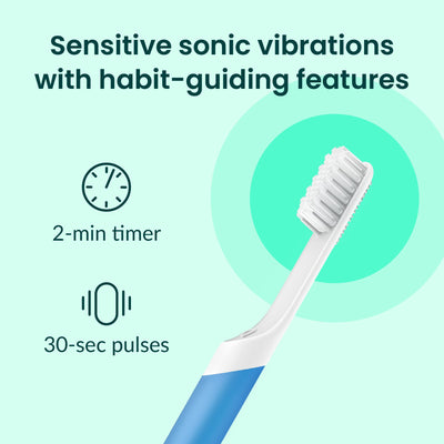 quip Sonic Electric Toothbrush - Plastic | Timer + Travel Case/Mount - Blue