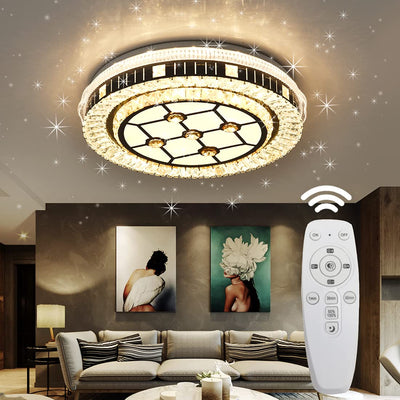 Crystal Flush Mount LED Ceiling Light Fixture,35W 14.9 in, Warm White/Day Light/ Cool White Adjustable Ceiling Light with Remote Control，Dimmable Lighting Fixture for Bedroom, Dining Room, Hallway