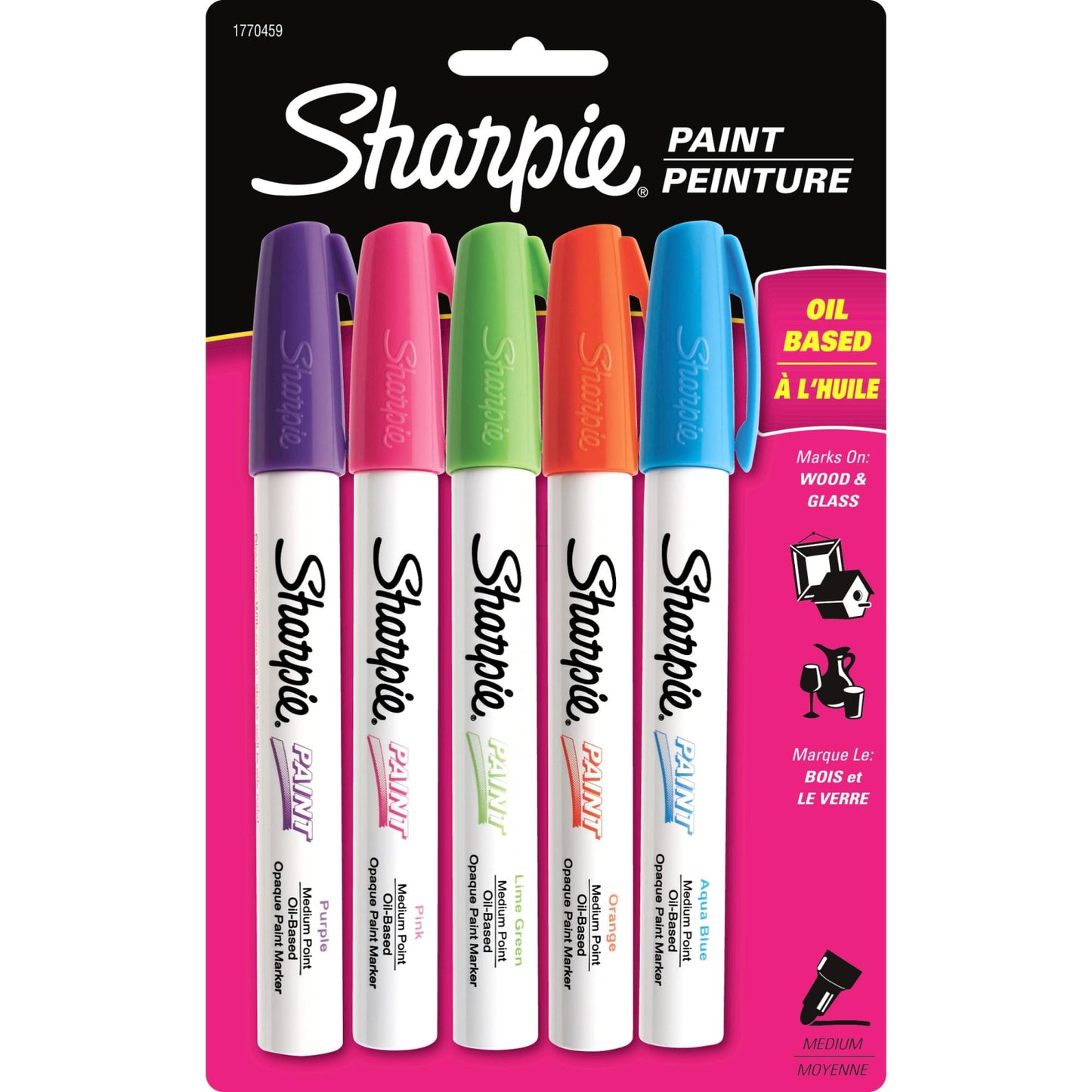 SHARPIE Oil-Based Paint Markers, Medium Point, Bright Colors, 5 Count - Great for Rock Painting