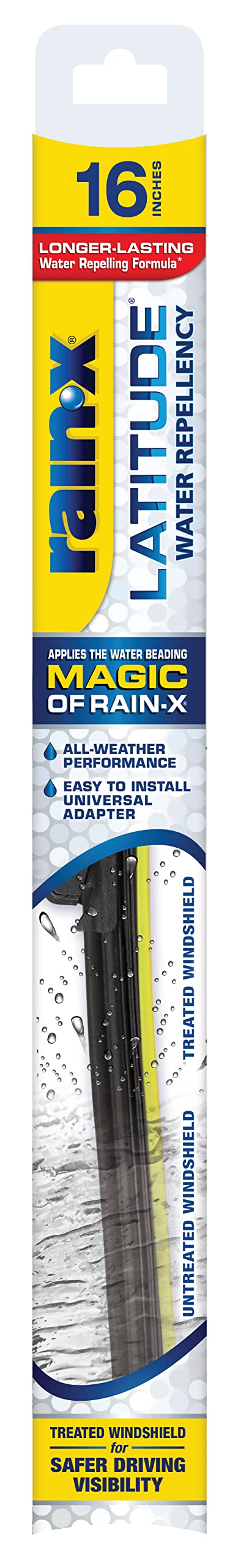 Rain-X 5079274-2 Latitude 2-In-1 Water Repellent Wiper Blades, 16 Inch (Pack Of 1), Automotive Replacement Windshield Wiper Blades With Patented Rain-X Water Repellency Formula