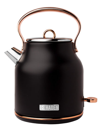 Haden Heritage 1.7 Liter 7 Cup Capacity Stainless Steel Electric Water and Tea Kettle with Boil Dry Protection and 360 Degree Base, Copper and Black