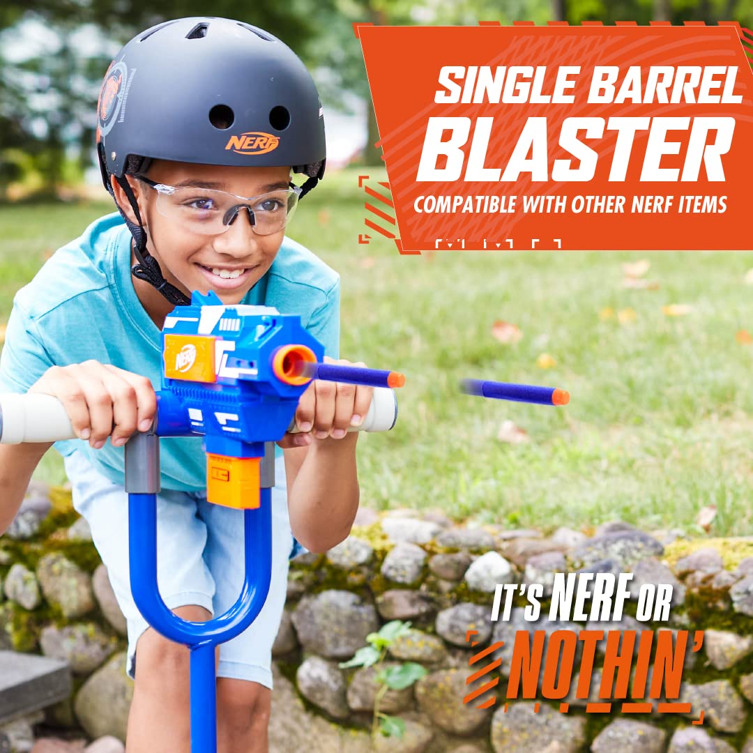 Flybar Nerf Blaster Scooter for Kids - Foldable Scooter, Height Adjustable, 2 Wheels, Anti-Slip Deck, for Boys/Girls, Rear Brake, Outdoor Toy, Shoots nerf Darts, Lightweight/Sturdy Kick Scooter