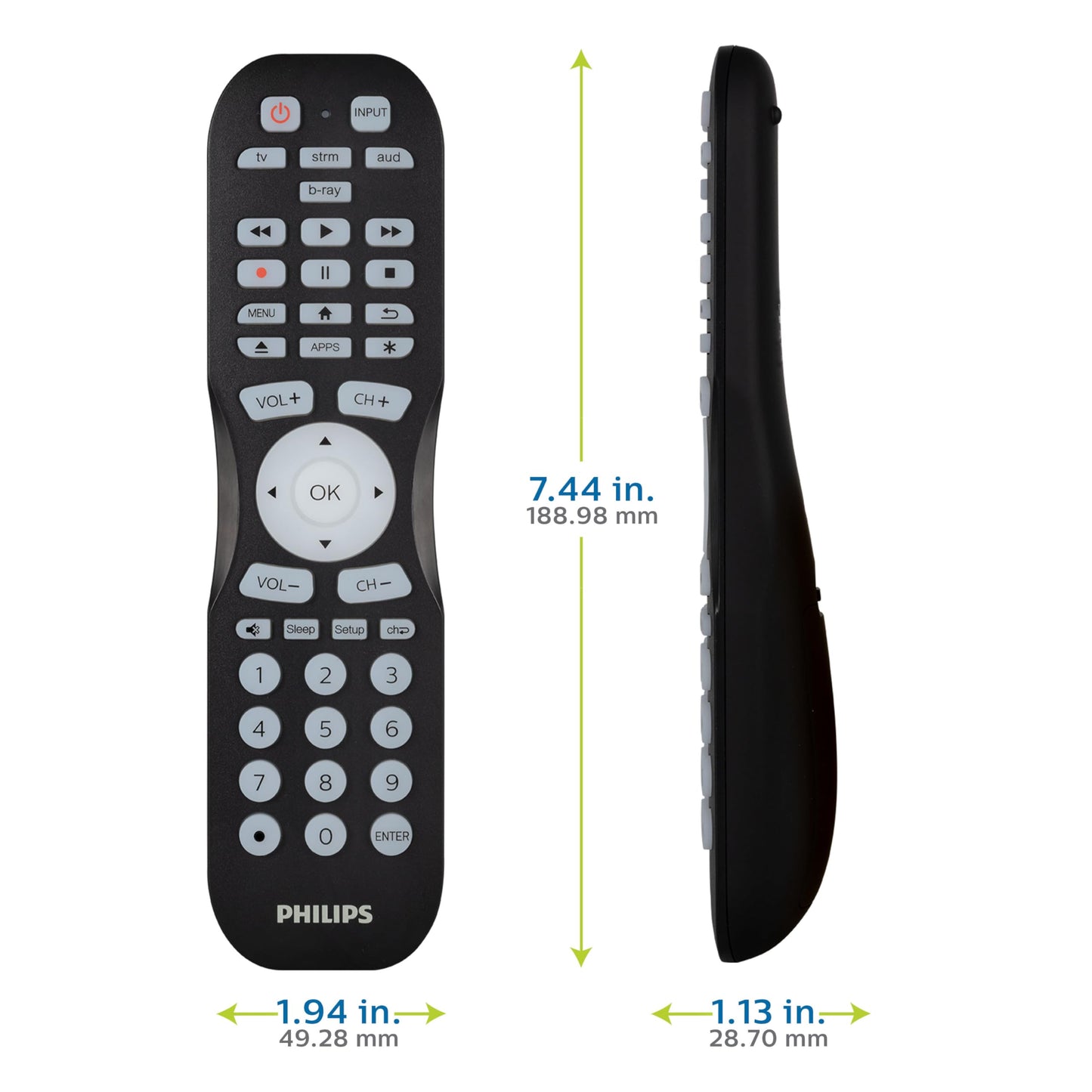 Philips Universal Remote Control for Samsung TV, Blu-ray, Soundbar, Cable/Satellite, Streaming Players, Roku Boxes, and More, 30 Ft Find-It Feature, 4 Device, Backlit, Black, SRP4221B/27