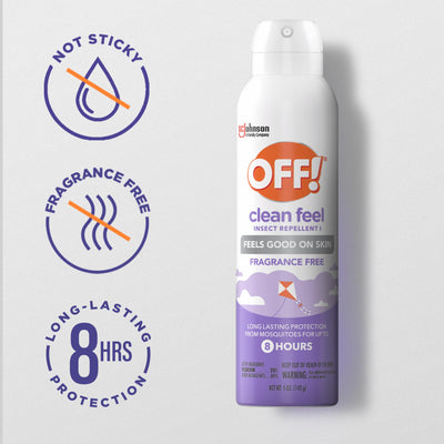 OFF! Clean Feel Insect Repellent Aerosol with 20% Picaridin, Bug Spray with Long Lasting Protection from Mosquitoes, Feels Good on Skin, 5 oz