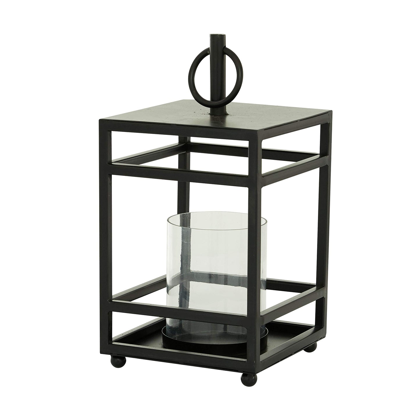 Deco 79 Metal Pillar Candle Lantern, 8" x 8" x 16", Black