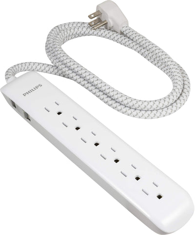 Philips 6-Outlet Surge Protector with 6ft Extension Cord, White