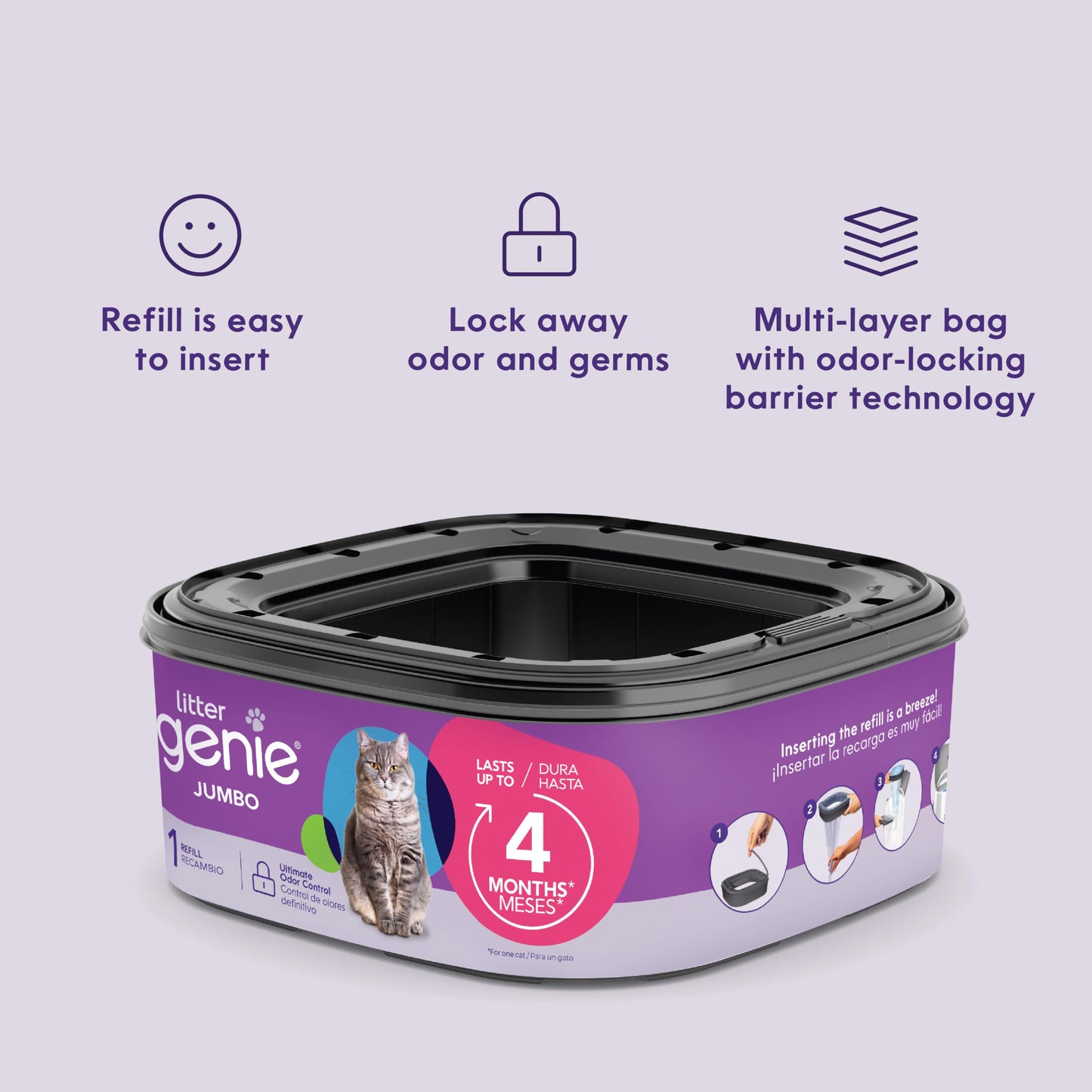 Litter Genie Refill Bags | Jumbo 1-Pack | Up to 4 Months of Supply in 1 Cartridge | Ultimate Odor Control Cat Litter Bags