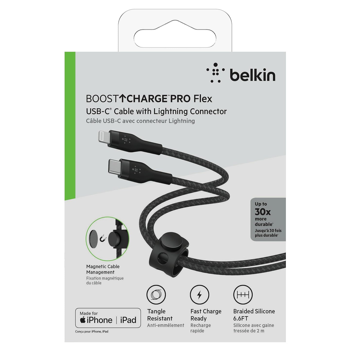 Belkin 6.6' BoostCharge Pro Flex USB-C Lightning Connector Cable + Strap - Slate