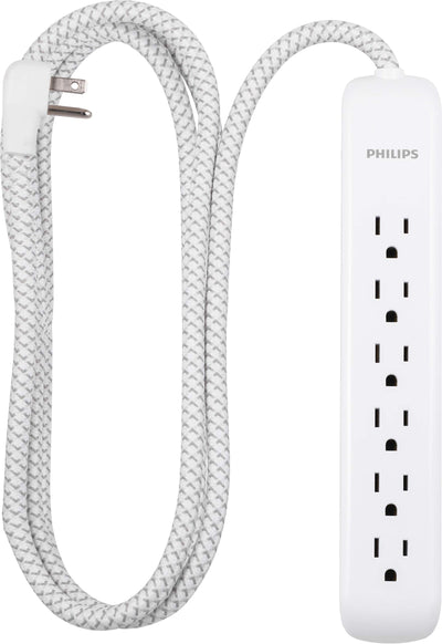 Philips 6-Outlet Surge Protector with 6ft Extension Cord, White