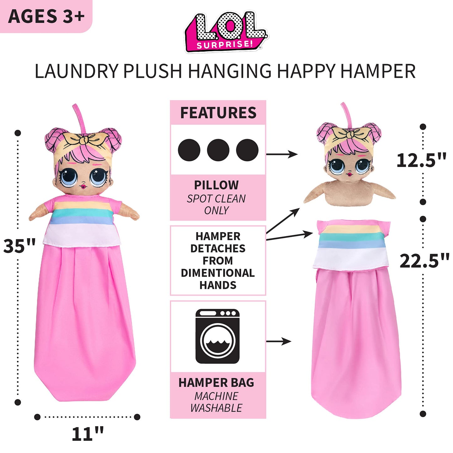 Franco Kids Room Laundry Plush Hanging Happy Hamper, One Size, LOL Surprise