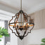 Bsyormak 6-Light Rustic Chandelier Farmhouse Pendant Lighting 22" Large E12 Adjustable Height Stardust Hanging Light Wood Color Painted Globe Vintage Dining Light for Kitchen Island Foyer Entryway