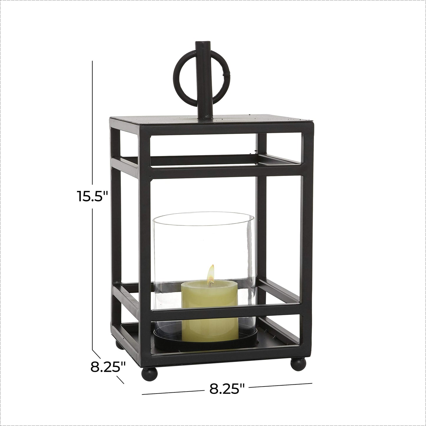 Deco 79 Metal Pillar Candle Lantern, 8" x 8" x 16", Black