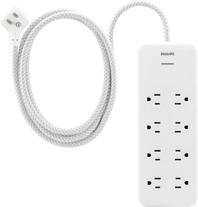 Philips 8-Outlet Surge 8\' braided cord 2160J Adapter-Spaced - White