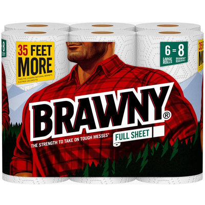 Brawny® Paper Towels, 6 Large Rolls = 9 Regular Rolls, Full Sheets