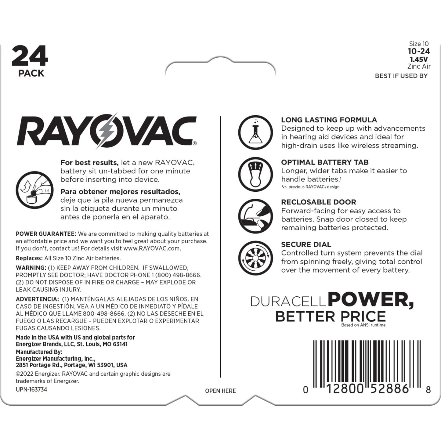 Rayovac Size 10 Hearing Aid Batteries (24 Pack), Size 10 Batteries