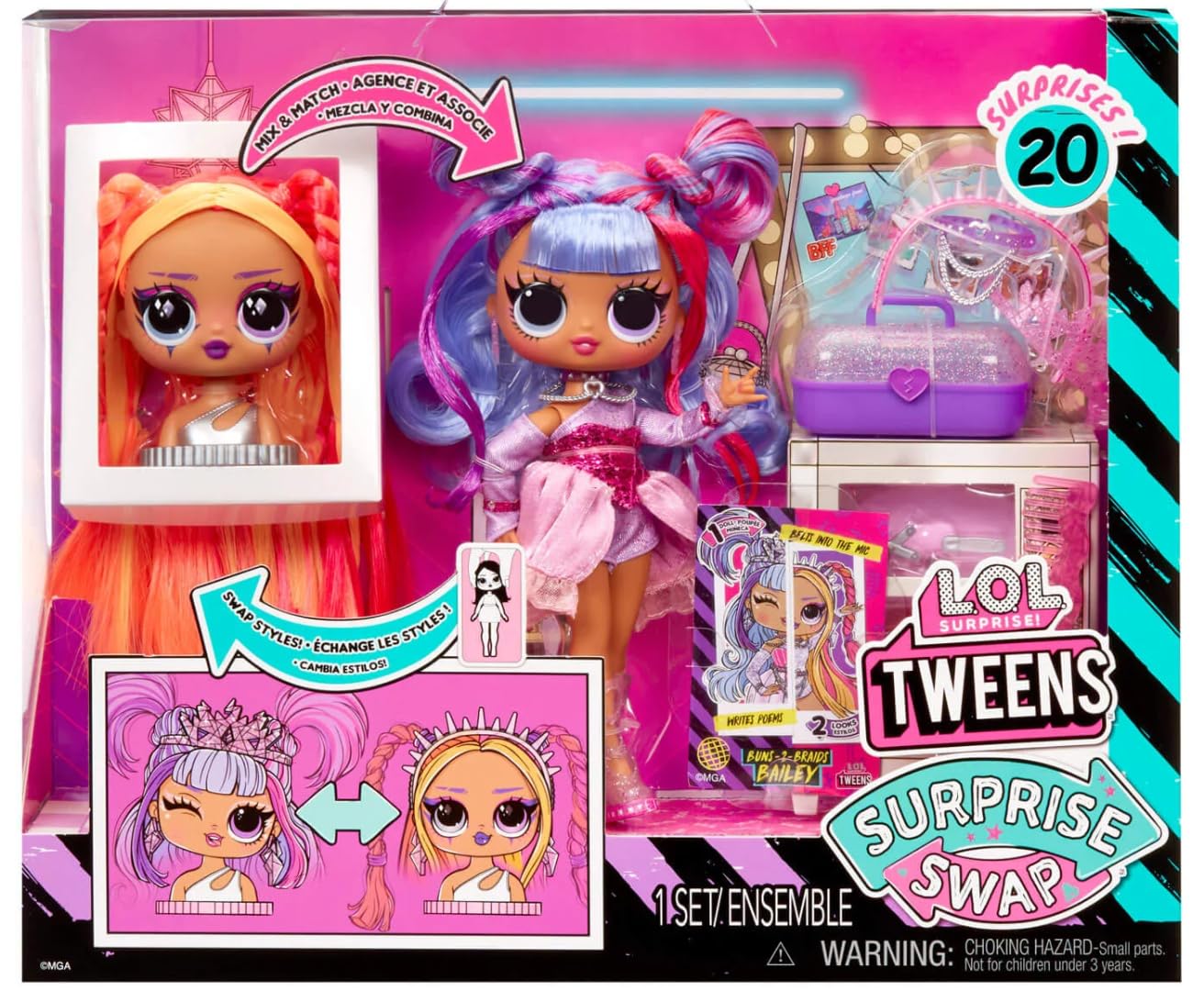 LOL Surprise Tweens Surprise Swap Fashion Doll Buns-2-Braids Bailey with 20+ Surprises Including Styling Head and Fabulous Fashions and Accessories Kids Gift Ages 4+