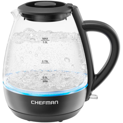 Chefman 1L Electric Tea Kettle with LED Lights, Automatic Shut Off, Removable Lid, Boil-Dry Protection, Hot Water Electric Kettle Water Boiler, Electric Kettles for Boiling Water