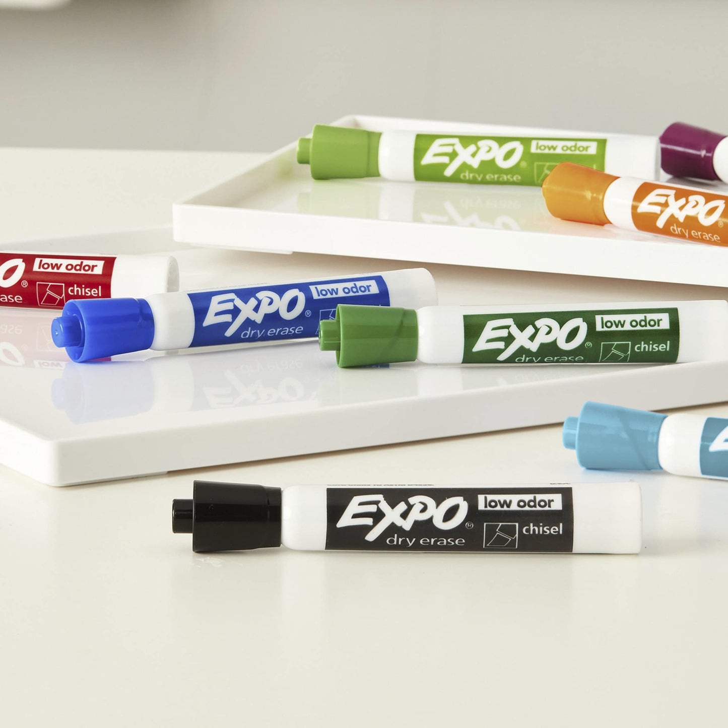 EXPO Low Odor Dry Erase Markers, Chisel Tip, Black, 4 Count
