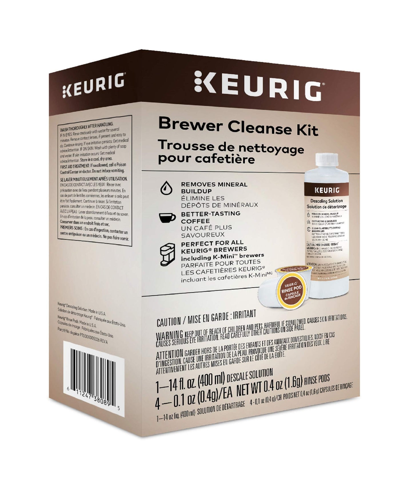 Keurig Brewer Cleanse Kit For Maintenance Includes Descaling Solution & Rinse Pods, Compatible with Keurig Classic/1.0 & 2.0 K-Cup Pod Coffee Makers, 4 Count