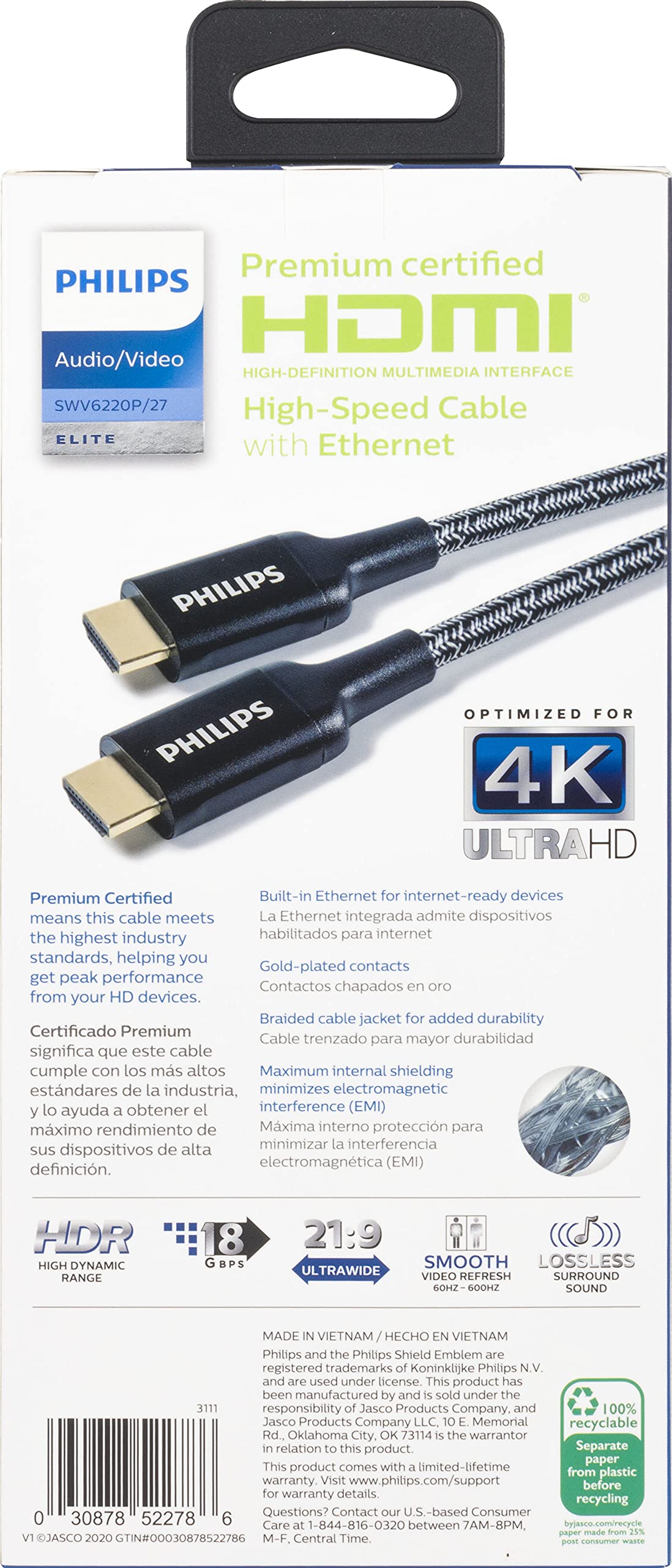 Philips 6\' Elite Premium High-Speed HDMI Cable with Ethernet,  4K@60Hz - Braided