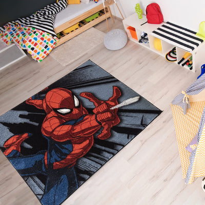 Gertmenian Marvel Spiderman Superhero Area Rug Home Decor Suitable for Classroom, Nursery, Bedroom, or Play Area Ideal for Kids and Young Children 40x54in, Gray/Red 19840