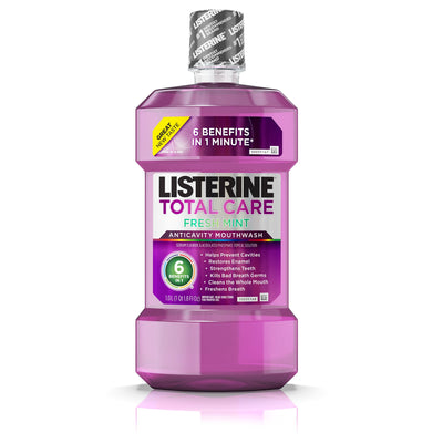 Listerine Listerine Total Care Anticavity Fluoride Mouthwash for Bad Breath and More, Mint, 1 L, Mint, 1.0 Fl Oz